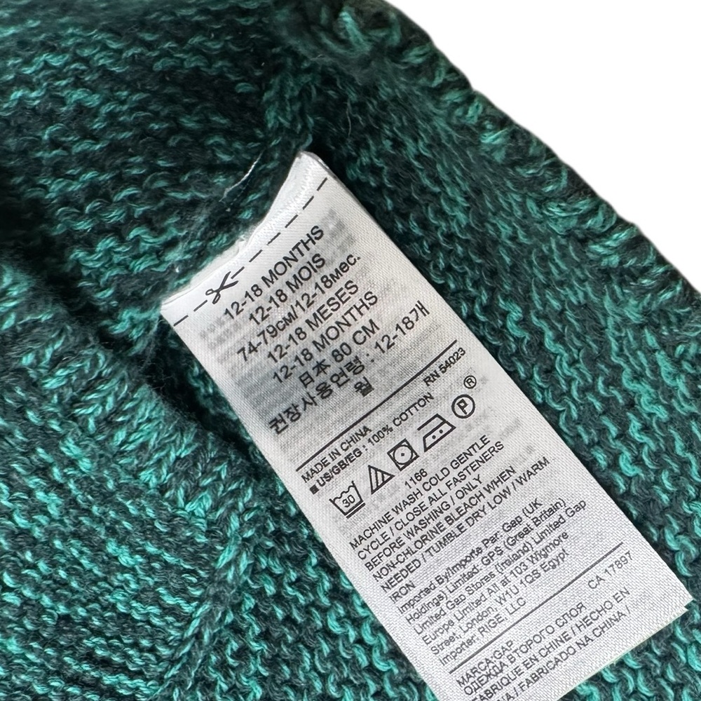 NWT Baby GAP Dino Garter Hoodie Green Cardigan Sweater Boy 12-18 Months - Picture 7 of 7